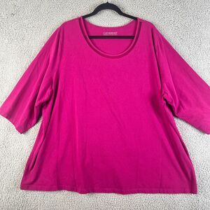 Catherine's  Blouse Womens 3X Fushia Scoop Mesh Neckline 3/4 Sleeve Stretch